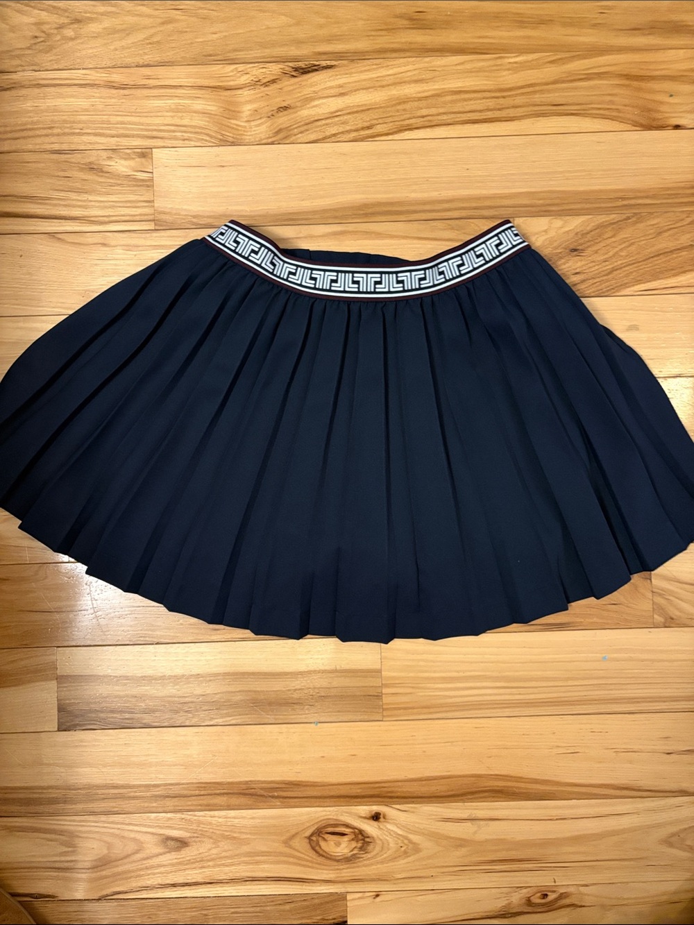 Tory Sport Pleated Navy Blue Tennis Skirt with Patterned Waistband (medium)